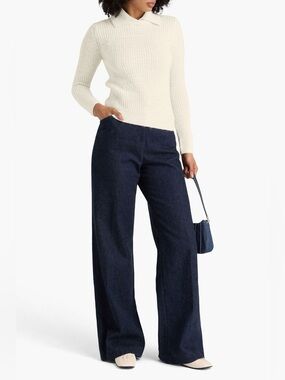 RAG & BONE Madix Ribbed-knit Alpaca Wool Blend Polo Ivory Sweater Small NWT